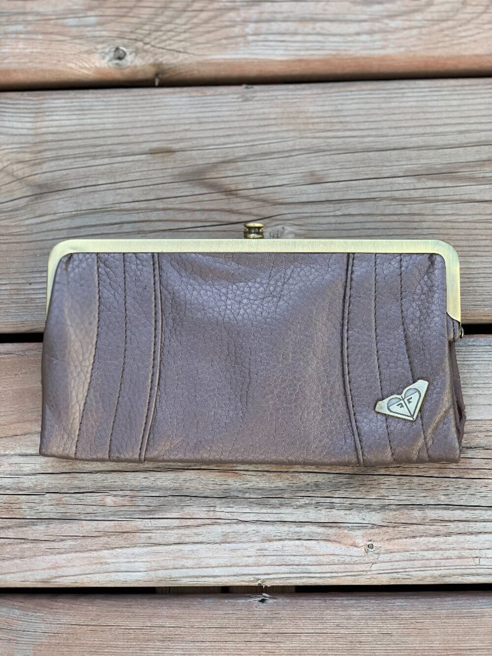 Roxy Wallet Metallic Faux Leather Roll With It Clutch Gold Logo Beach Surf Boho